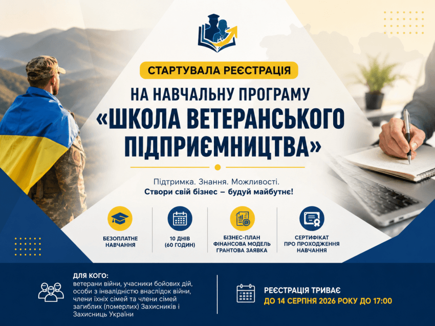 У Закарпатській області розпочато реєстрацію на навчальну програму «Школа ветеранського підприємництва»